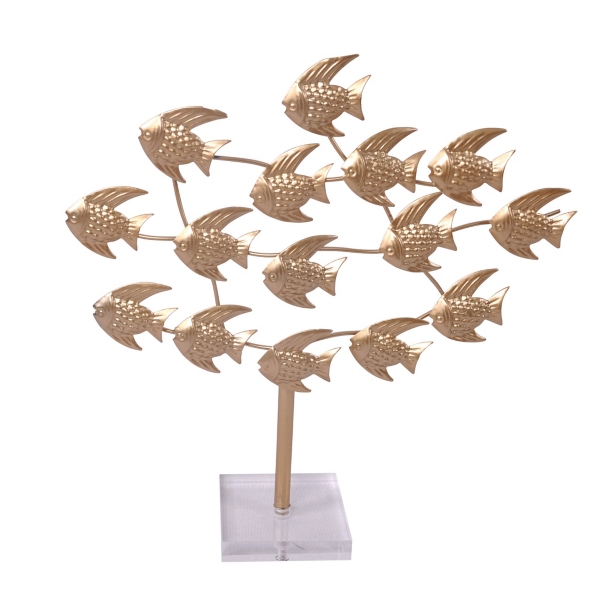 Gold Metal School Of Fish Sculpture On Stand Kirklands gold metal school of fish sculpture on stand