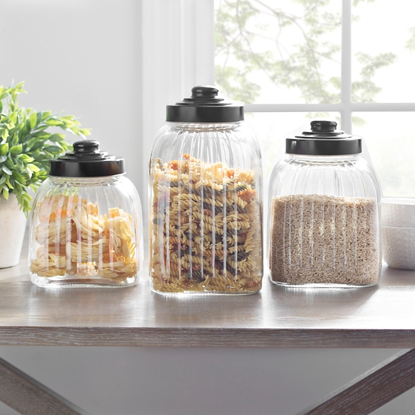 Set Of 3 Glass Containers With Decorative Metal Lids - K&K Interiors