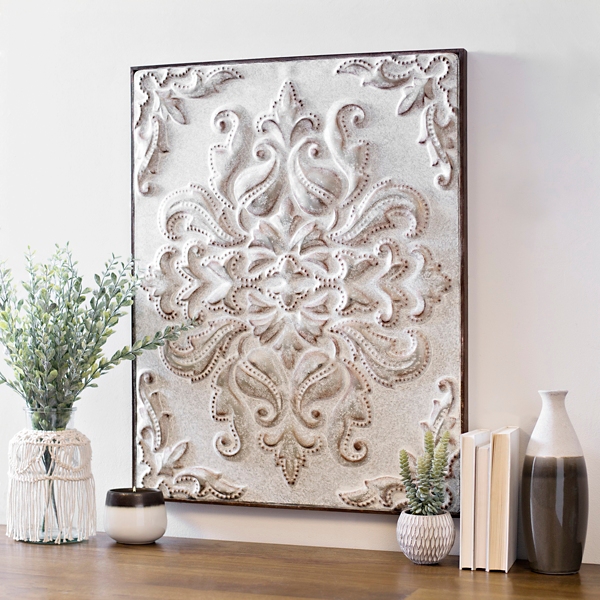 White Embossed Baroque Metal Wall Plaque