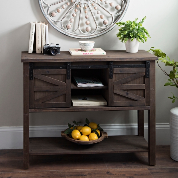 Farmhouse Sliding Barn Door Brown Console Table | Kirklands Home