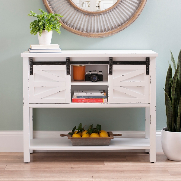 Entryway table online with barn doors