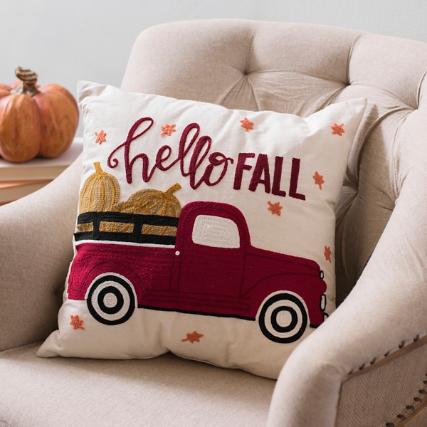 Hello Fall Pumpkin Truck Lumbar Pillow