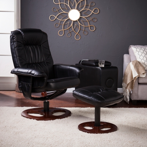 Black Faux Leather Swivel Recliner with Ottoman Kirklands Home