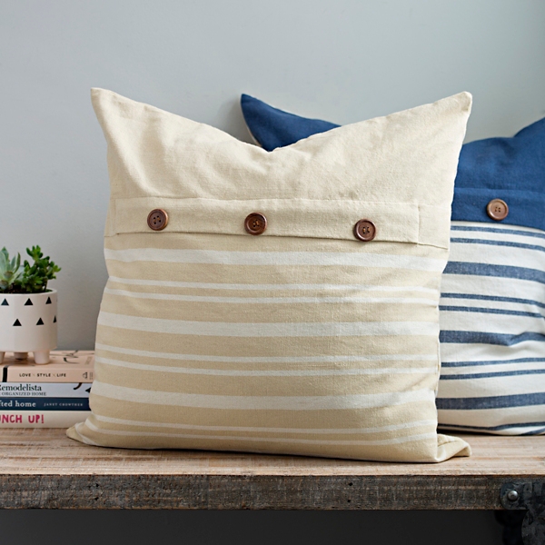 Linen Stripe Buttoned Pillow: Multiple Sizes