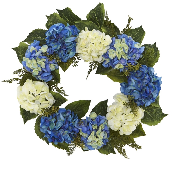 Image of Blue and white hydrangea wreath