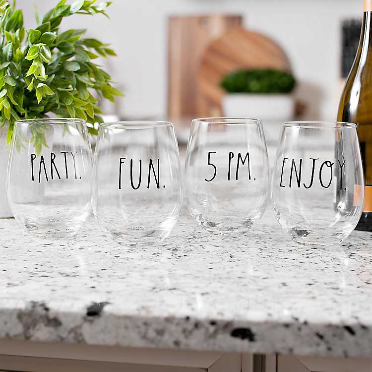 Rae Dunn Stemless Wine Glasses, Set of 4