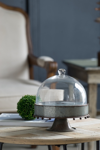 BRONZE OR GALVANIZED METAL AND GLASS DOMED SERVING PLATE PLATTER TABLE DECOR Dinnerware