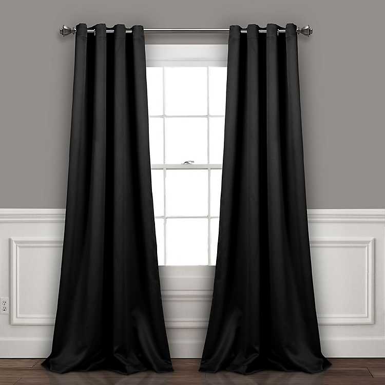 Black Blackout Curtain Panel Set 84 In, Black And White Curtains Blackout