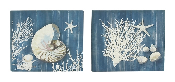 Indigo Shell and Coral Canvas Art Prints, Set of 2 | Kirklands Home