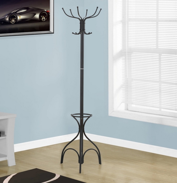 Black Metal Coat Rack with Umbrella Holder