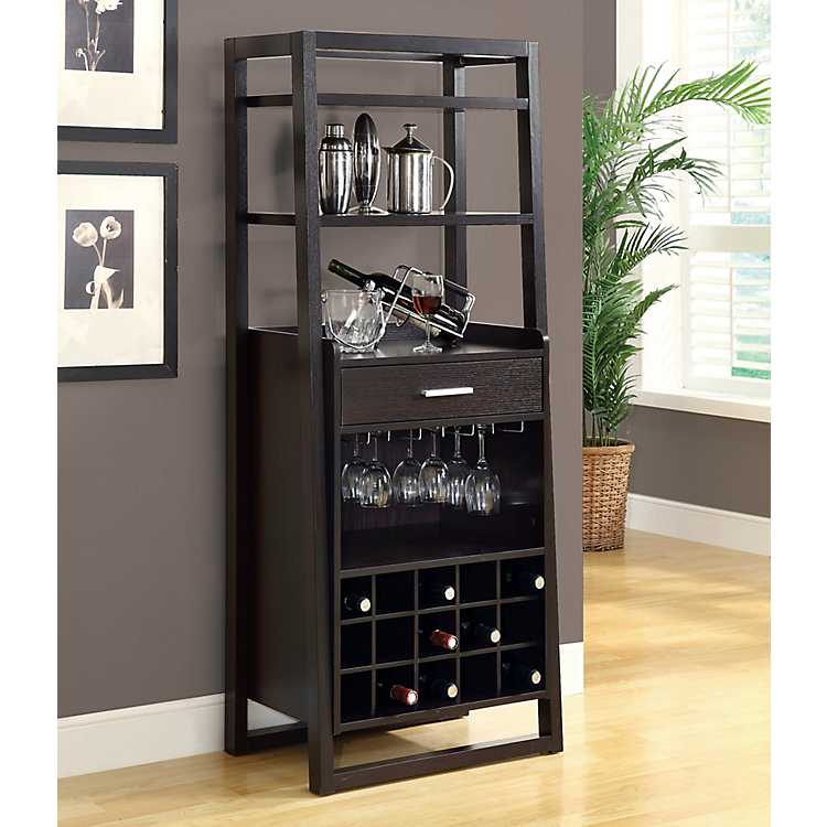 Ladder Style Cappuccino Bar Storage, Bar Storage Cabinet