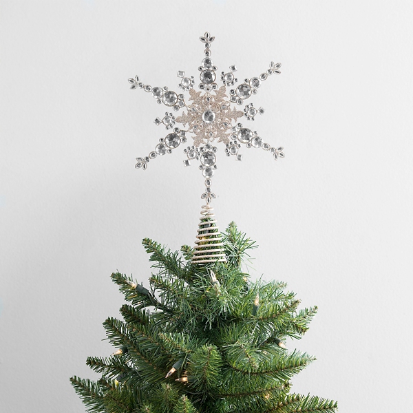 Victorian Trading Co Beaded & Rhinestone Silver Snowflake Christmas Tree Topper 