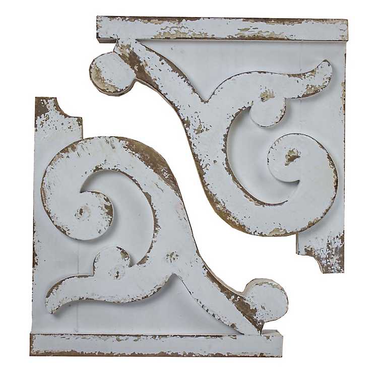 Distressed White Corbel Shelf Brackets, Decorative Corbel Shelves
