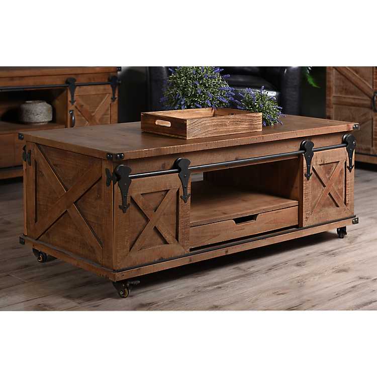 Rustic Fir Wood Rolling Barn Door, Rustic End Table With Drawer