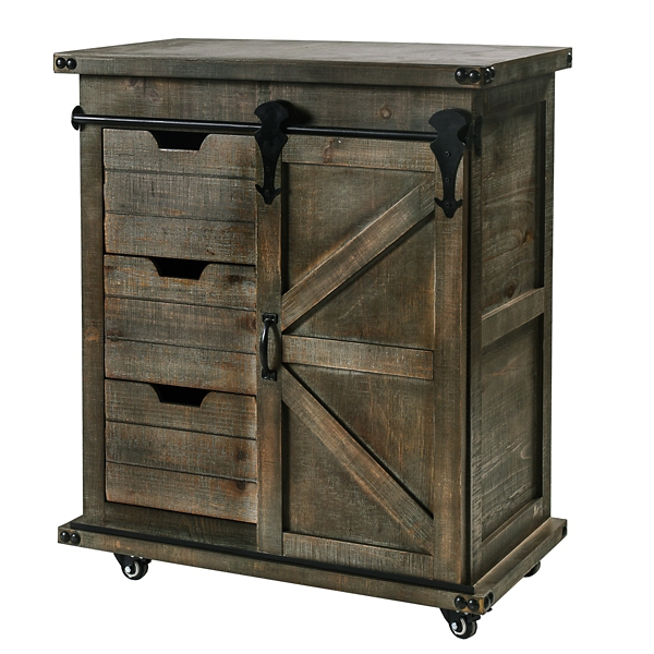 Rustic Gray Fir Wood Rolling Barn Door Cabinet