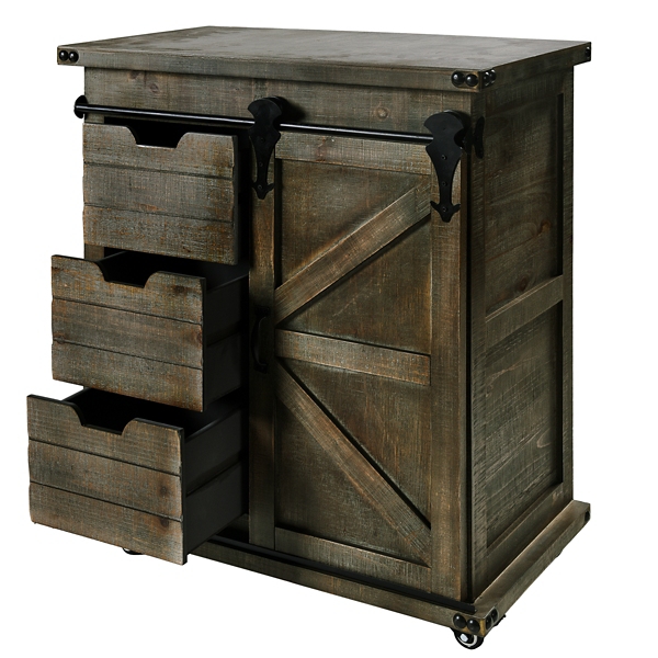 Rustic Gray Fir Wood Rolling Barn Door Cabinet