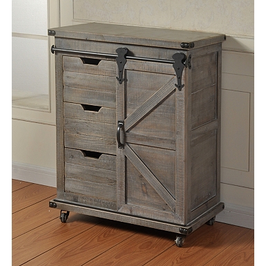 Natural farmhouse cabinet with sliding outlet door