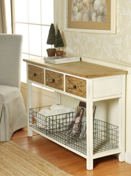 sofa table with baskets