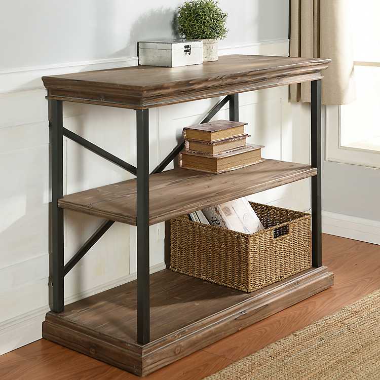 Wood 3-Tier Bookshelf with Black Steel Frame