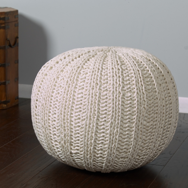 Ivory Cable Knit Pouf Kirklands