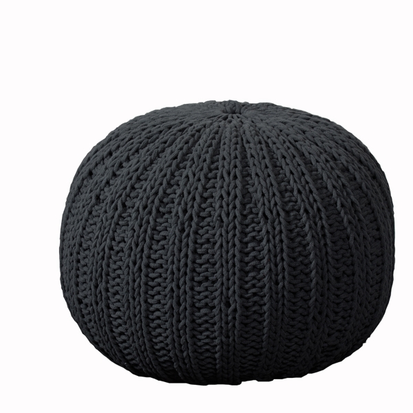 Charcoal Cable Knit Pouf