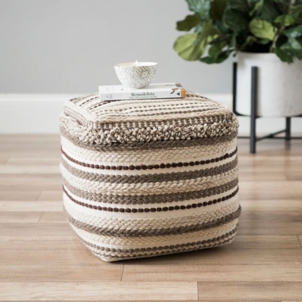 Brown Textured Stripe Pouf Kirklands Home