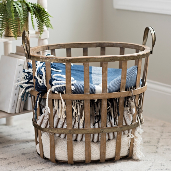 Wooden blanket basket new arrivals