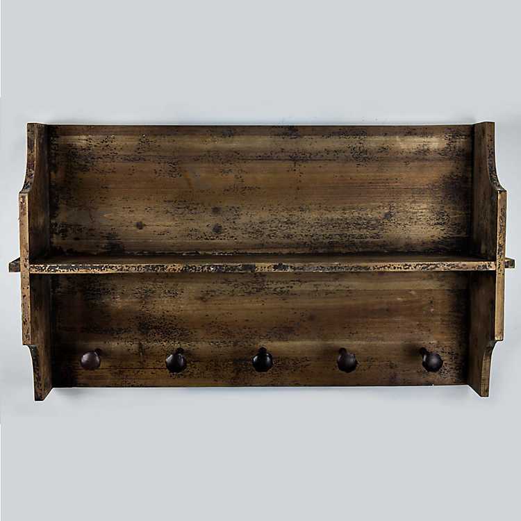 Details about   Distressed Wooden Shelf With 3 Pull Out Drawers & 3 Hooks Nearly Natural Beige 