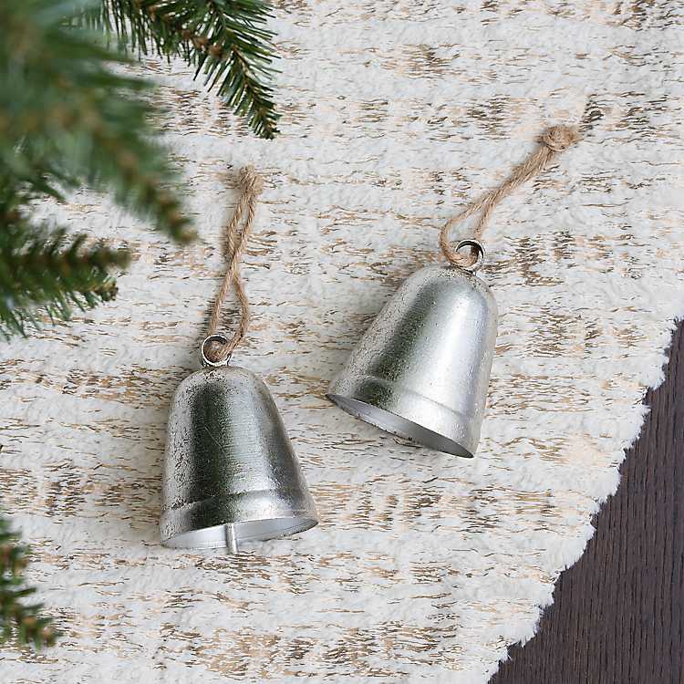 Silver Metal Bell Christmas Ornament, Set of 2