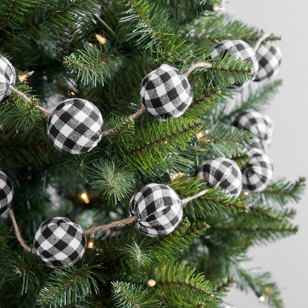 Christmas Buffalo Check Plaid Ball Fabric Ornaments Black White 3/" Set of 4 NEW
