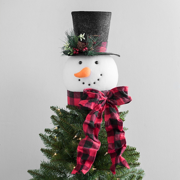 Snowman with Buffalo Check Scarf Tree Topper