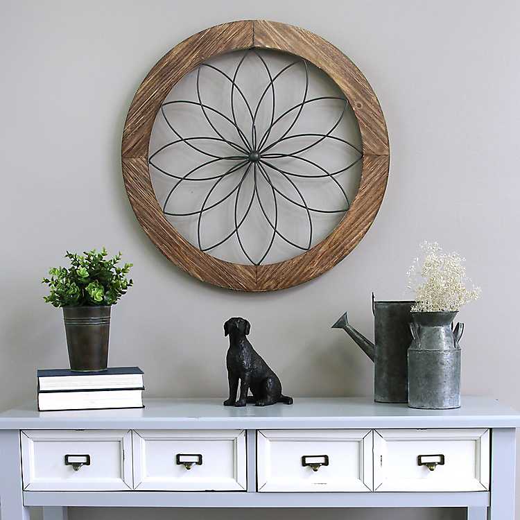 Round Wood And Metal Medallion Wall, Round Wall Decor Wood