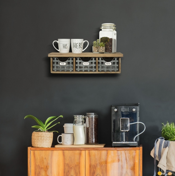 Metal Basket Wooden Wall Shelf Kirklands