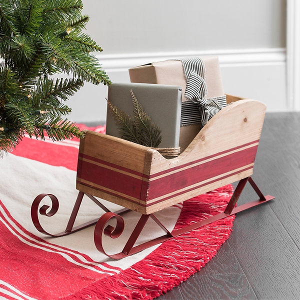Wooden Christmas Sleigh with Red Stripes | Kirklands Home