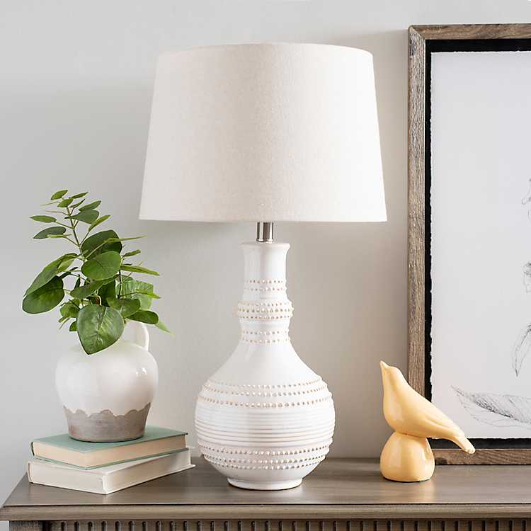White Glaze Serenia Ceramic Table Lamp, Kirklands White Distressed Table Lamp