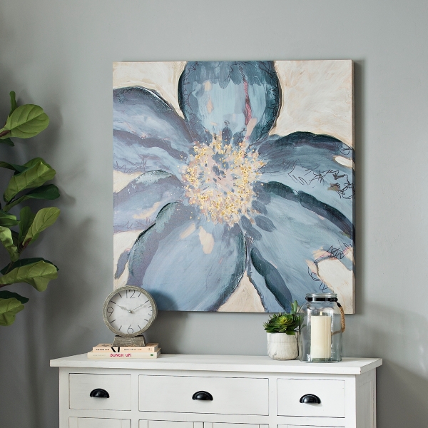 Blue Flower With Gold Canvas Art Print Kirklands