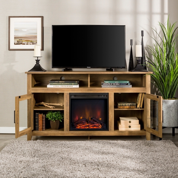 Rustic Oak Media Console and Electric Fireplace Kirklands Home
