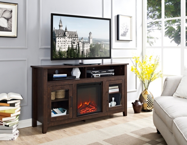 Brown Media Console and Electric Fireplace Kirklands Home