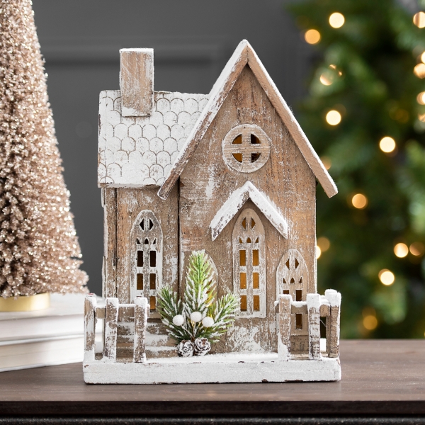 Wooden Christmas House Led Statue Kirklands