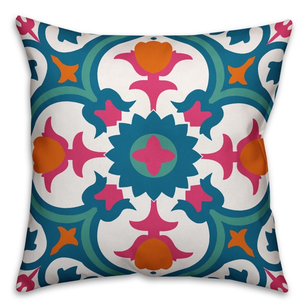 Pink Floral Tile Outdoor Pillow | Kirklands
