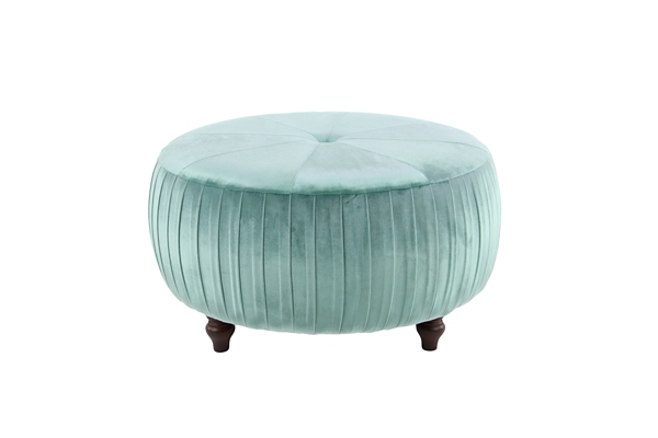 Velvet Blue Pleated Round Ottoman | Kirklands Home
