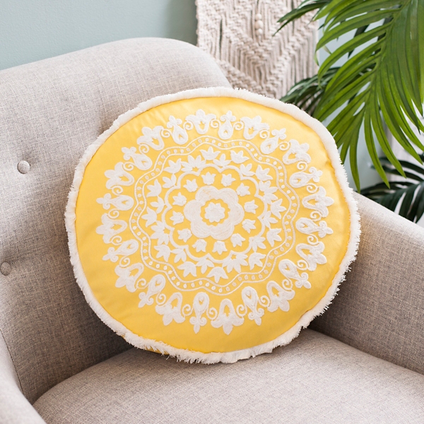 Round yellow throw store pillow