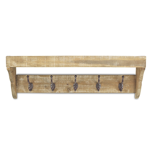 Wood Storage Wall Shelf With Metal Hooks Kirklands