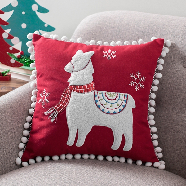 Christmas Llama Pom Pom Pillow 