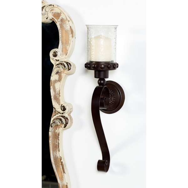 Scrolled Wrought Iron and Glass Hurricane Sconce