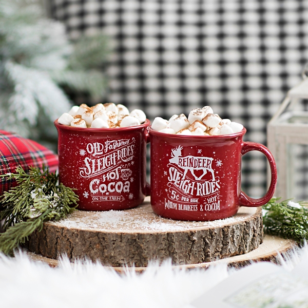 Red Coffee Mug - Ceramic - Set of 2 - Cozy Hot Tea Milk Chocolate Cocoa Holiday Mugs