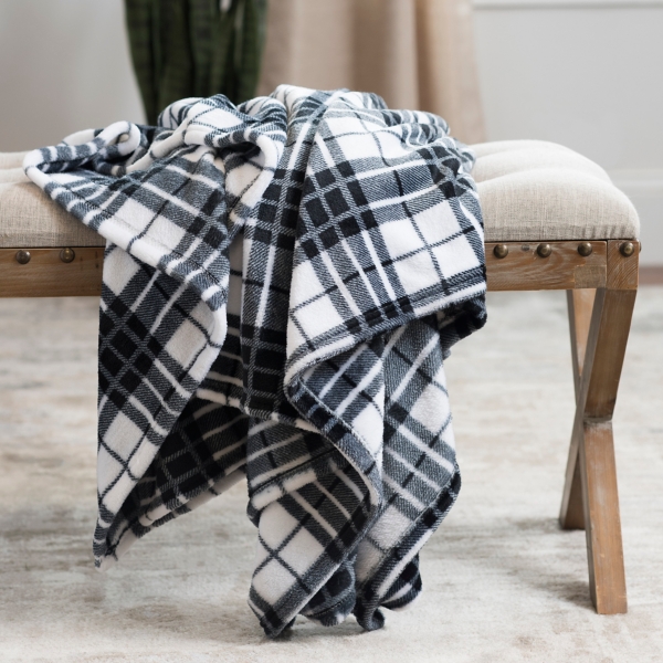 Black and 2025 white plaid throw