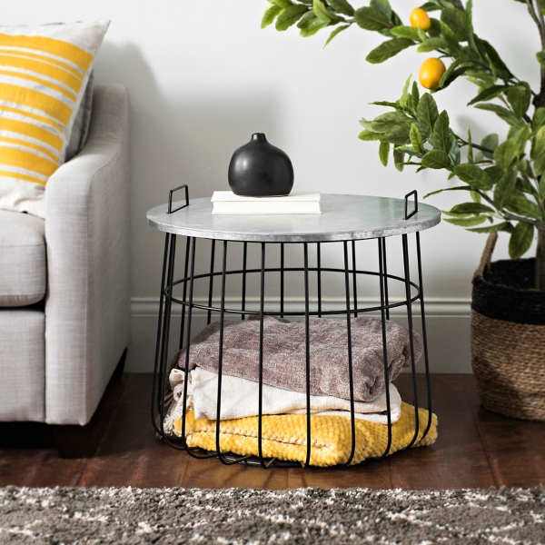 Large Wire Basket Table with Galvanized Top Kirklands Home