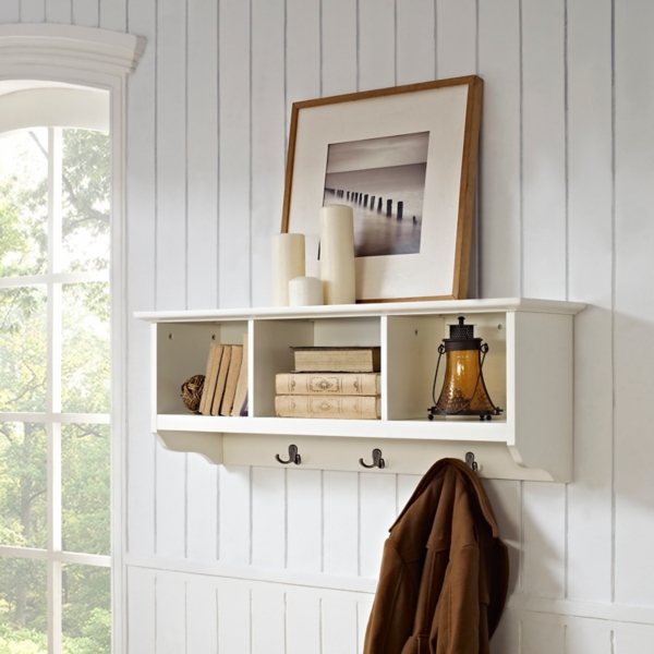 White Brenna Storage Shelf with Hooks