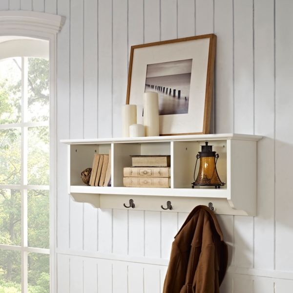 Candid Wall Shelf with Hooks, Modern Décor